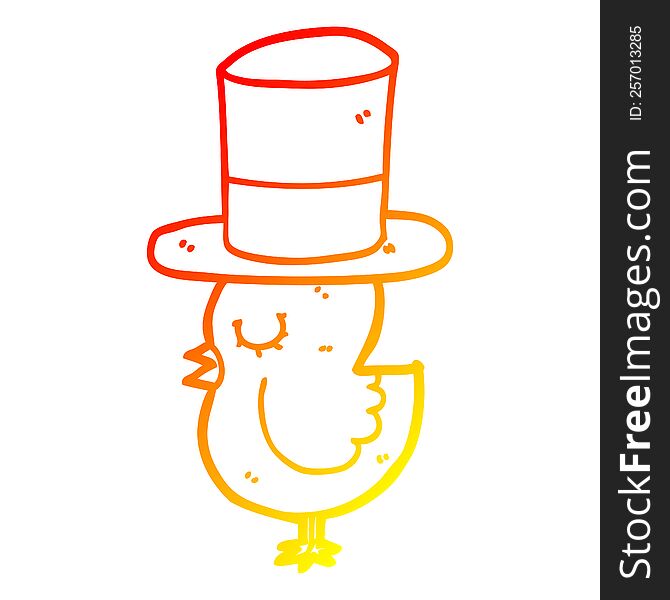 warm gradient line drawing of a cartoon bird wearing top hat