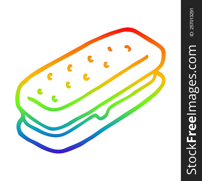 rainbow gradient line drawing of a cartoon chocolate biscuit