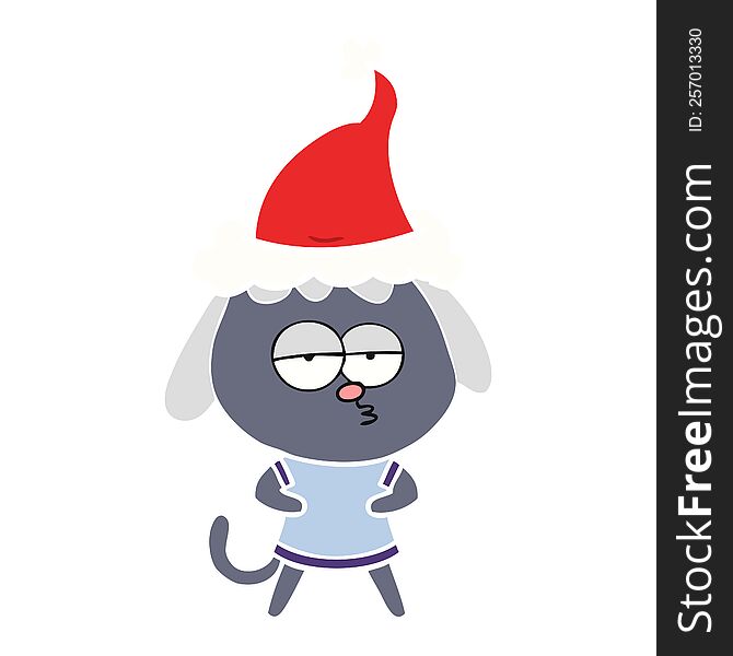 Flat Color Illustration Of A Bored Dog Wearing Santa Hat