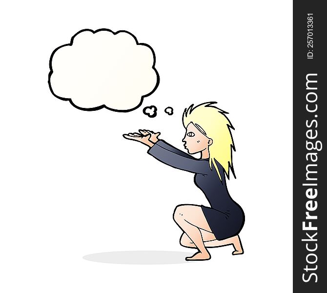 Cartoon Woman Casting Spel With Thought Bubble