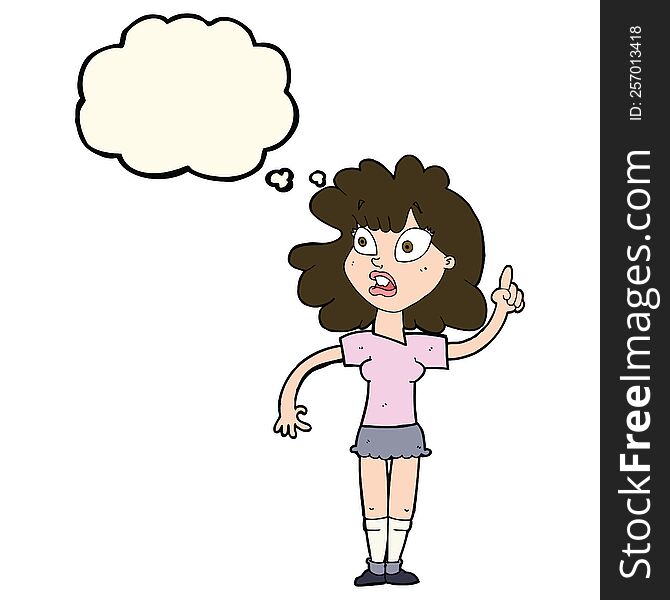 cartoon woman making point with thought bubble