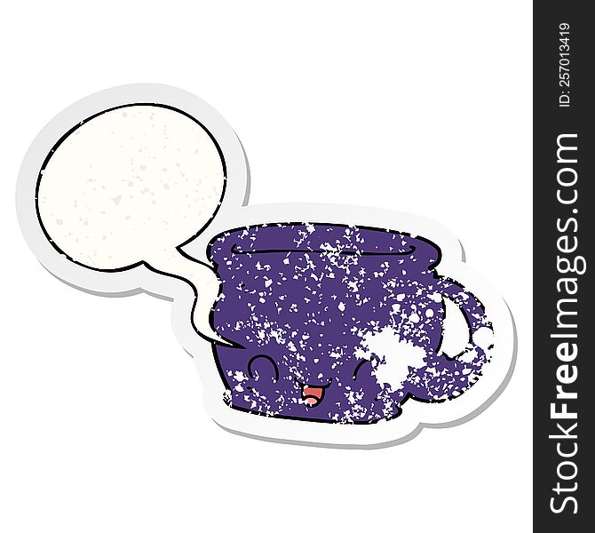 Cartoon Cup Of Coffee And Speech Bubble Distressed Sticker