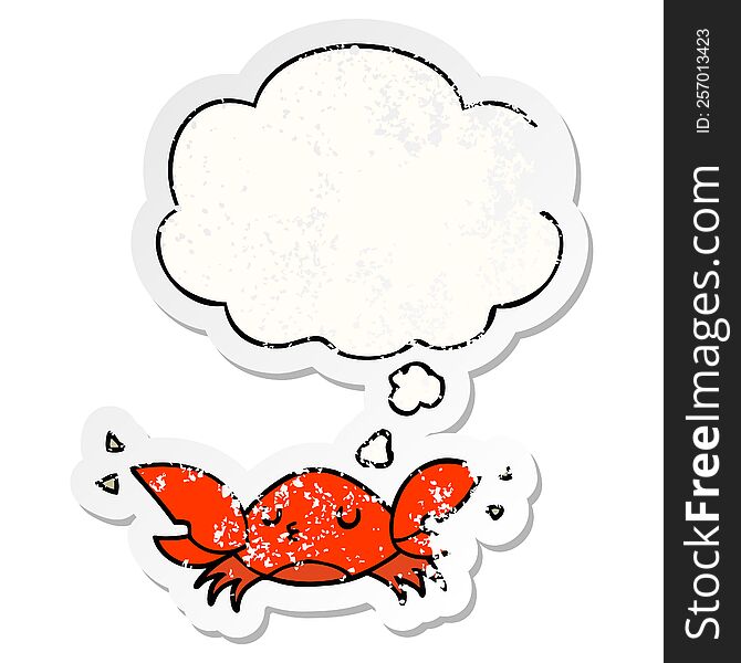 cartoon crab with thought bubble as a distressed worn sticker