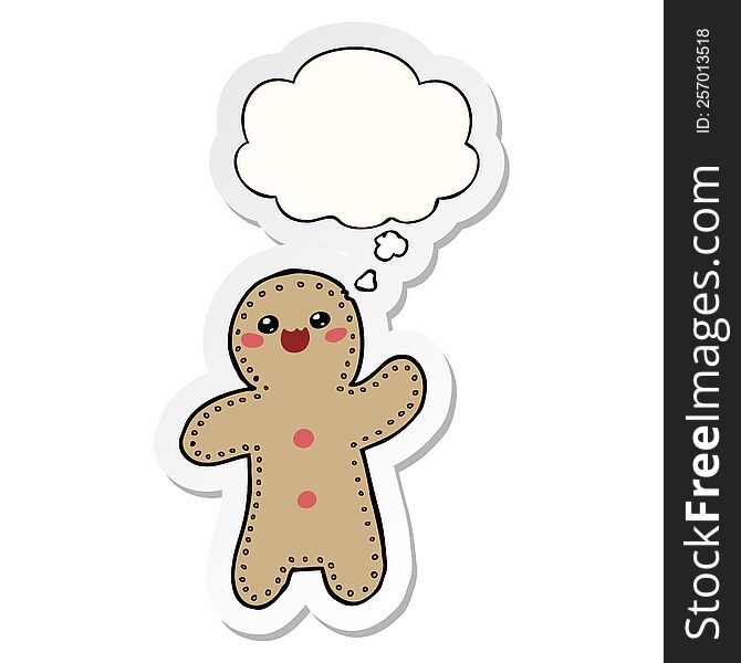 Cartoon Gingerbread Man And Thought Bubble As A Printed Sticker