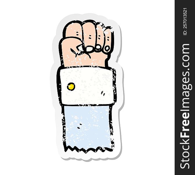 distressed sticker of a cartoon raised fist