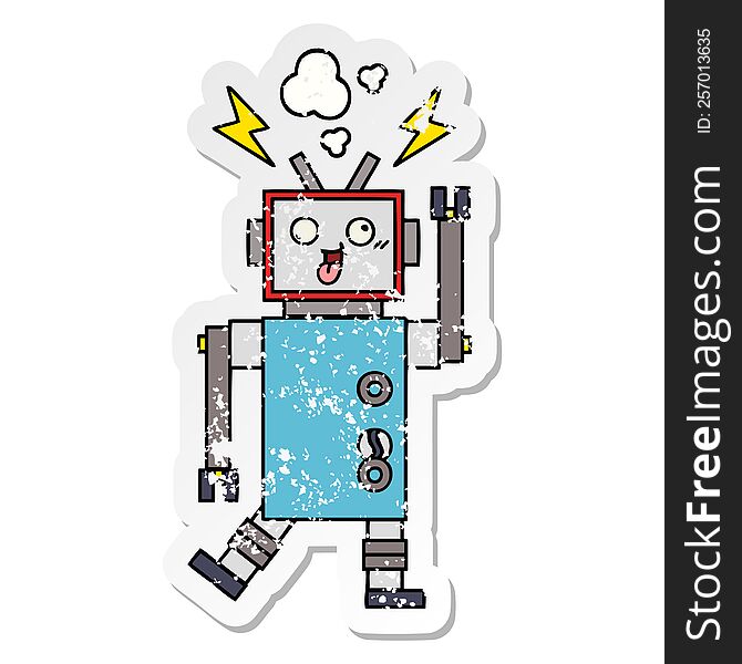 distressed sticker of a cute cartoon crazy broken robot