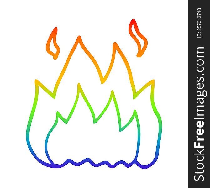Rainbow Gradient Line Drawing Cartoon Fire Burning