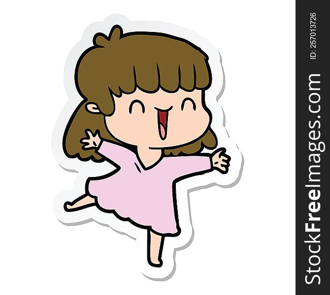 sticker of a cartoon happy girl