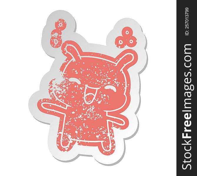 Distressed Old Sticker Kawaii Cute Happy Alien
