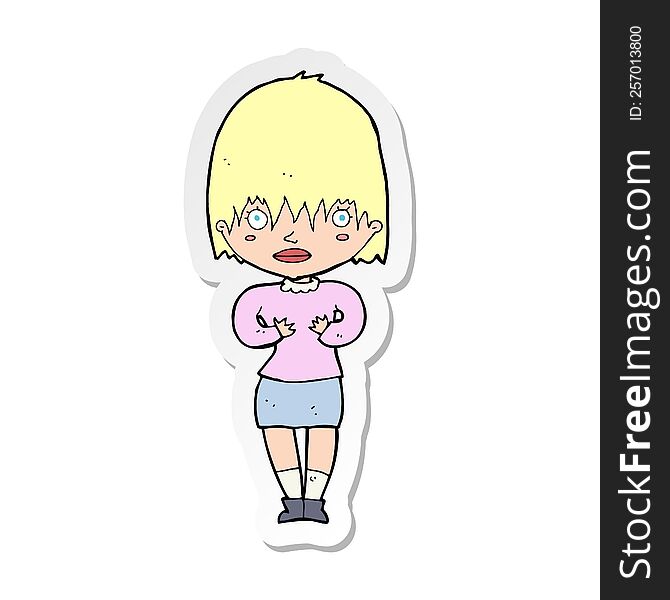 Sticker Of A Cartoon Woman Making Who Me Gesture