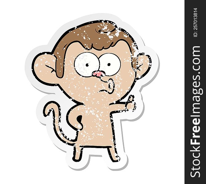 Distressed Sticker Of A Cartoon Hooting Monkey