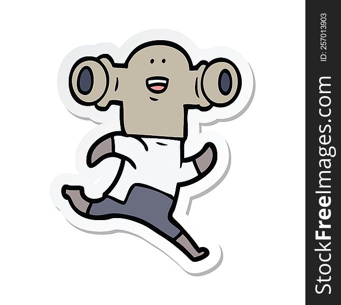 Sticker Of A Friendly Cartoon Alien Running