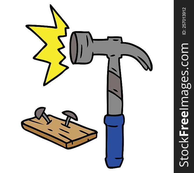 Cartoon Doodle Of A Hammer And Nails
