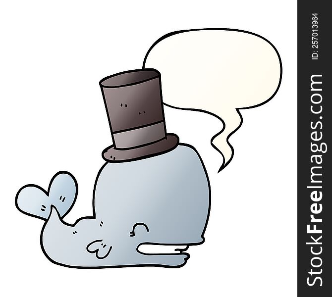 cartoon whale wearing top hat and speech bubble in smooth gradient style