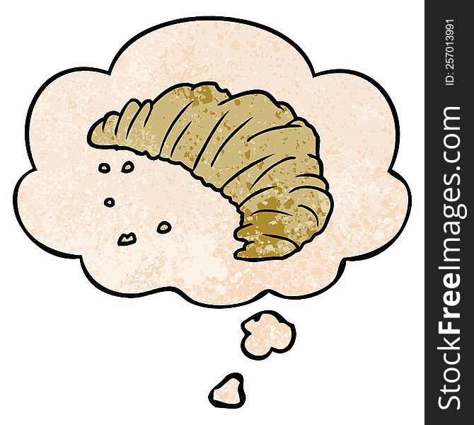 Cartoon Croissant And Thought Bubble In Grunge Texture Pattern Style