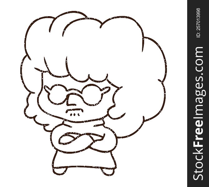 Grumpy Woman Charcoal Drawing