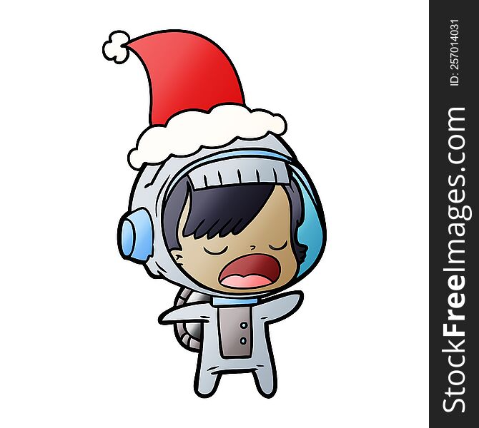 Gradient Cartoon Of A Talking Astronaut Woman Wearing Santa Hat