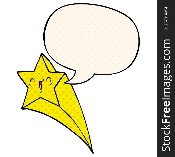 cartoon shooting star with speech bubble in comic book style