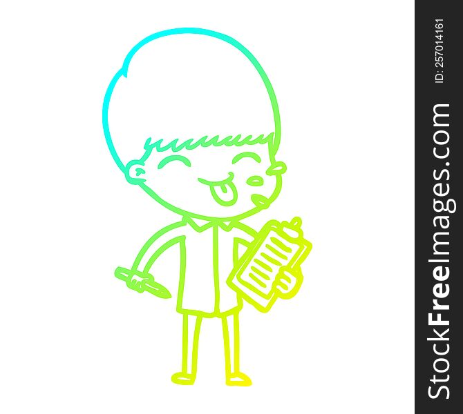 cold gradient line drawing of a cartoon salesman sticking out tongue