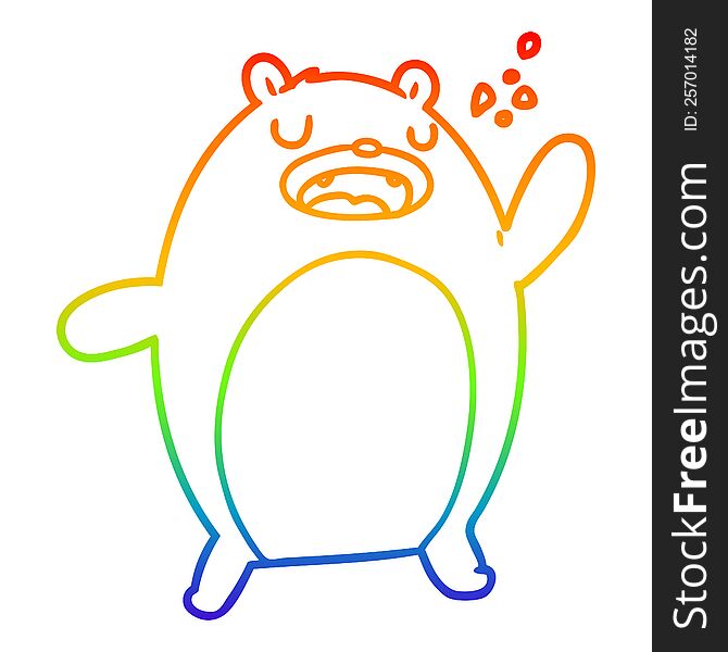 Rainbow Gradient Line Drawing Funny Cartoon Bear
