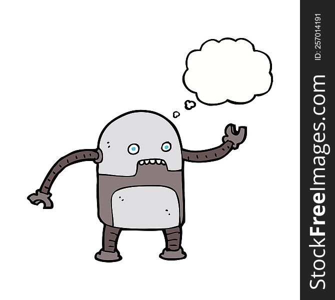 Funny Cartoon Robot With Thought Bubble