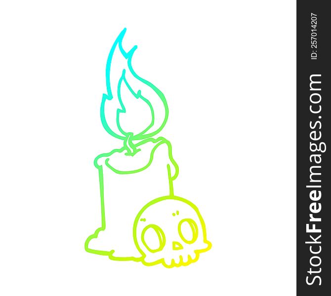 Cold Gradient Line Drawing Cartoon Skull And Candle