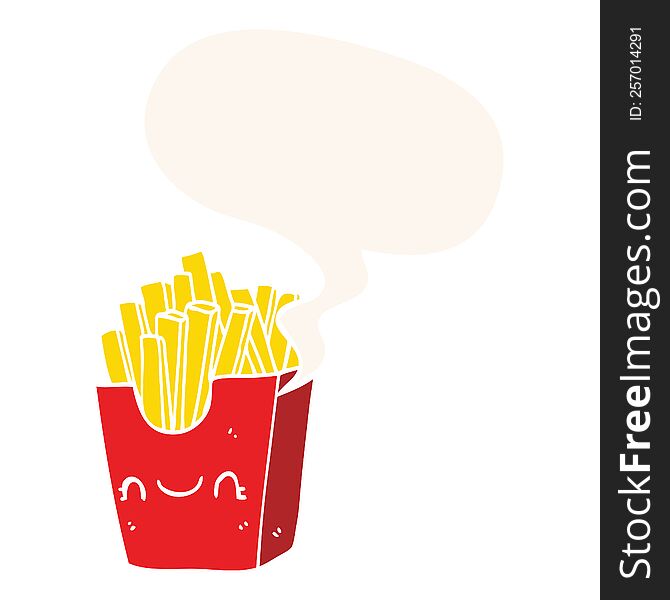 Cartoon Fries In Box And Speech Bubble In Retro Style