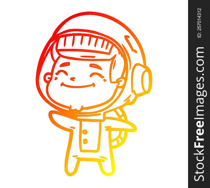 warm gradient line drawing of a happy cartoon astronaut