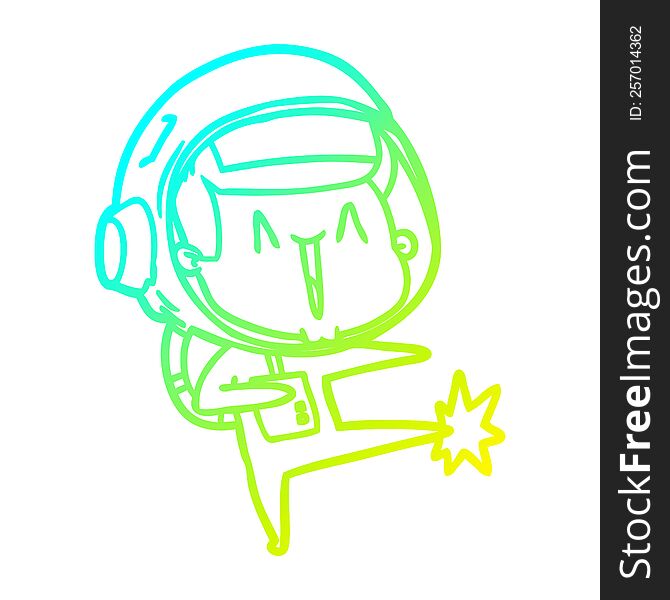 cold gradient line drawing of a happy cartoon astronaut dancing