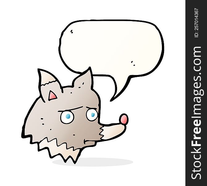 cartoon unhappy wolf with speech bubble