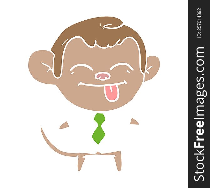 funny flat color style cartoon monkey wearing shirt and tie