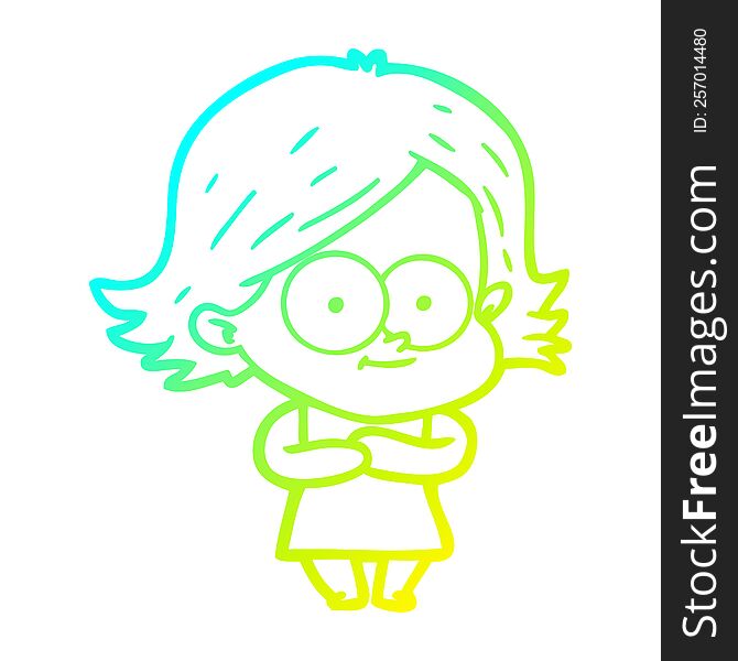Cold Gradient Line Drawing Happy Cartoon Girl