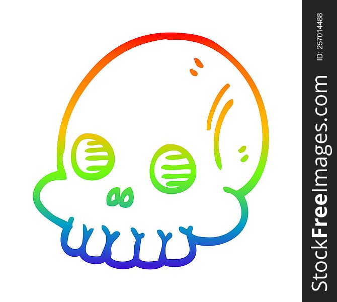 rainbow gradient line drawing of a cartoon halloween skull