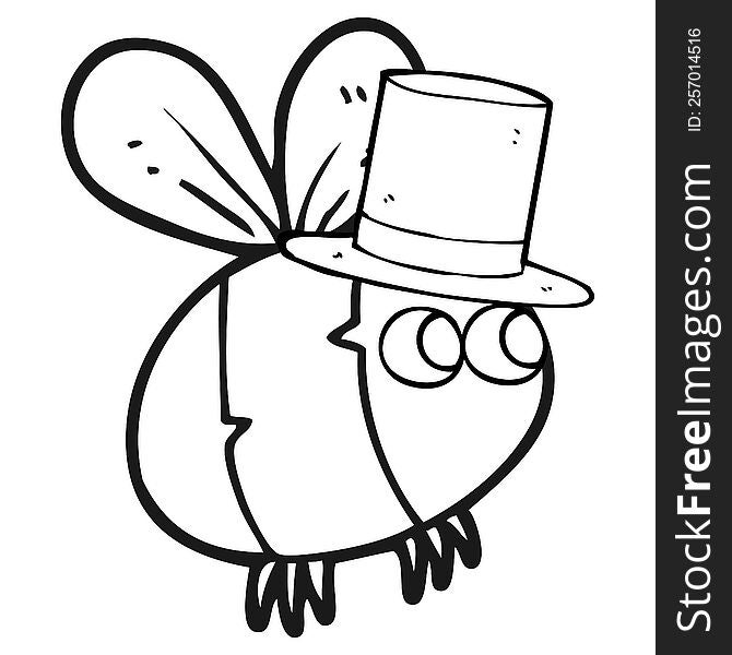Black And White Cartoon Bee In Top Hat