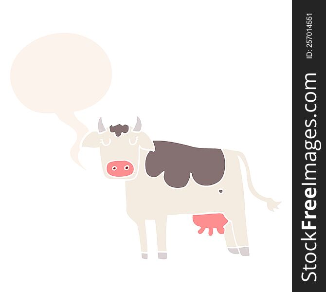 Cartoon Cow And Speech Bubble In Retro Style