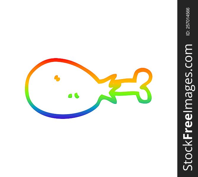 rainbow gradient line drawing of a cartoon cooked chicken leg