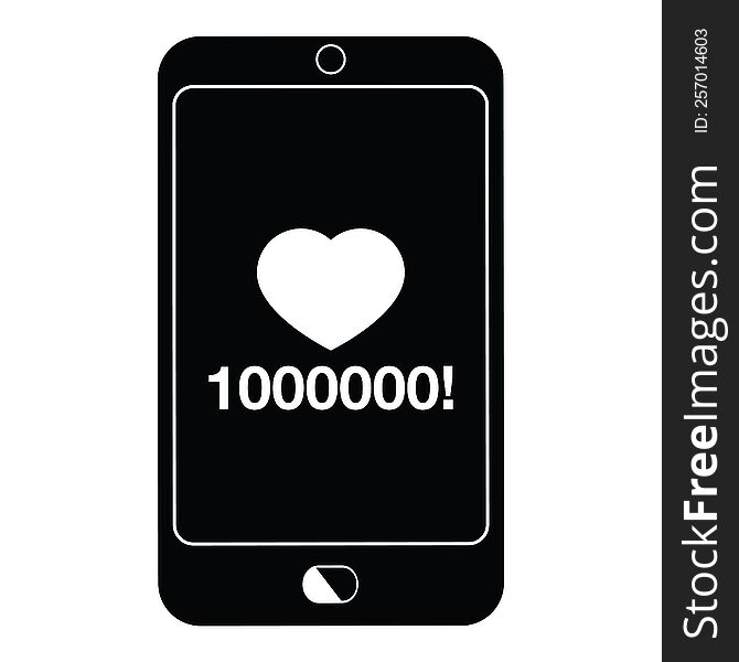 mobile phone showing 1000000 likes graphic vector illustration icon. mobile phone showing 1000000 likes graphic vector illustration icon
