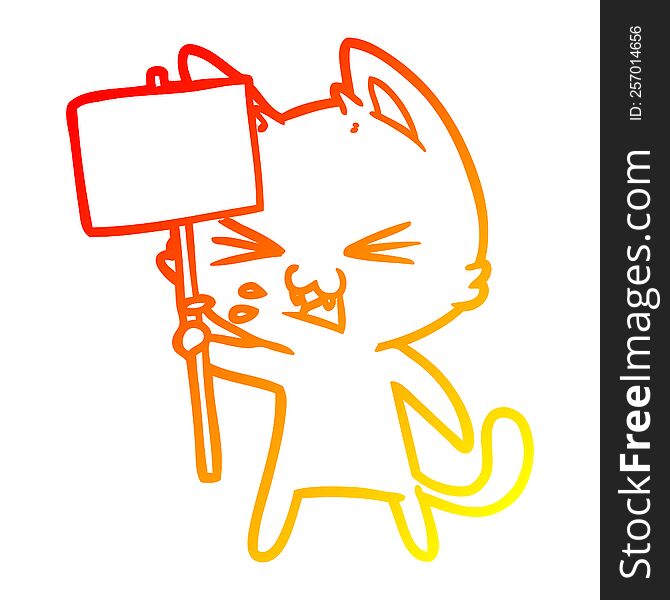 Warm Gradient Line Drawing Cartoon Cat Protesting