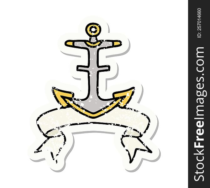 Grunge Sticker With Banner Of An Anchor