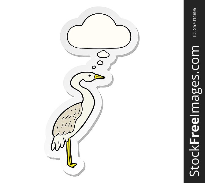 cartoon stork with thought bubble as a printed sticker