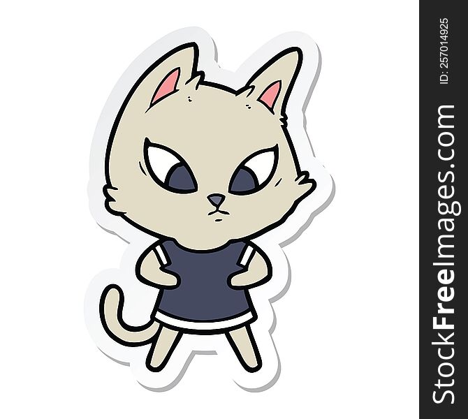 Sticker Of A Confused Cartoon Cat In Clothes