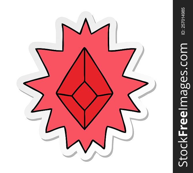 hand drawn sticker cartoon doodle of a red bright jewel