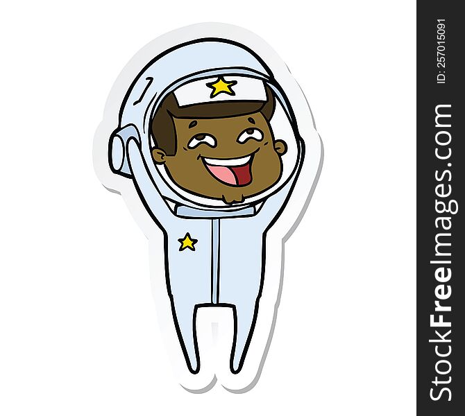 Sticker Of A Cartoon Laughing Astronaut