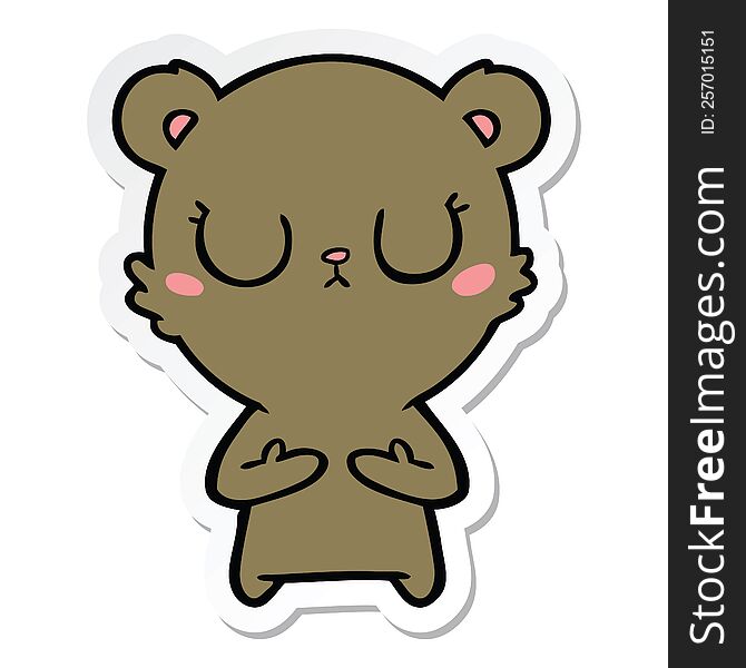 sticker of a peaceful cartoon bear cub