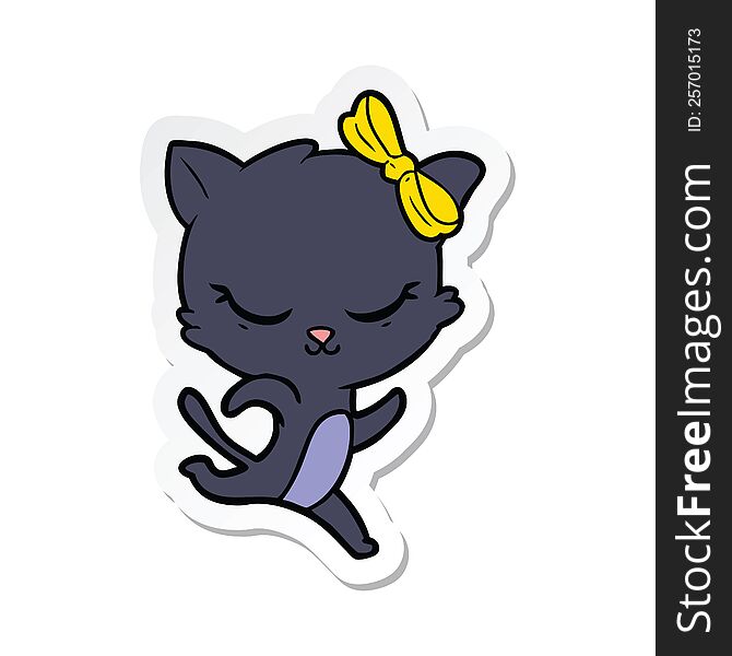 Sticker Of A Cute Cartoon Cat With Bow Running