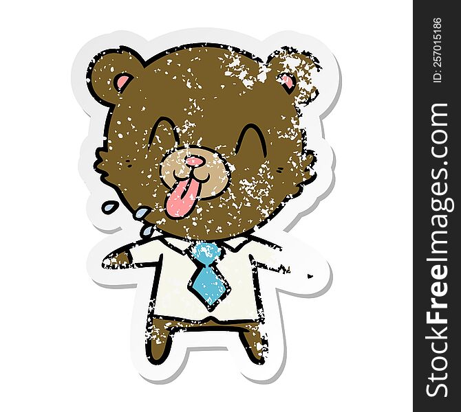 Distressed Sticker Of A Rude Cartoon Bear Boss