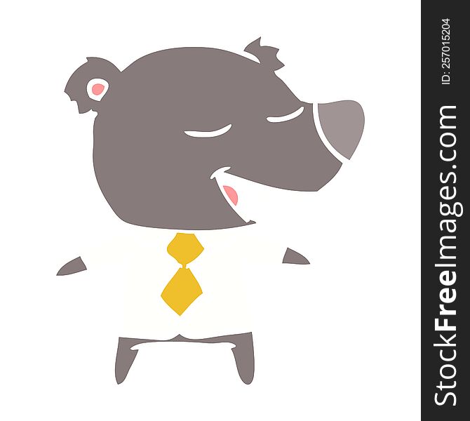 flat color style cartoon bear wearing shirt and tie