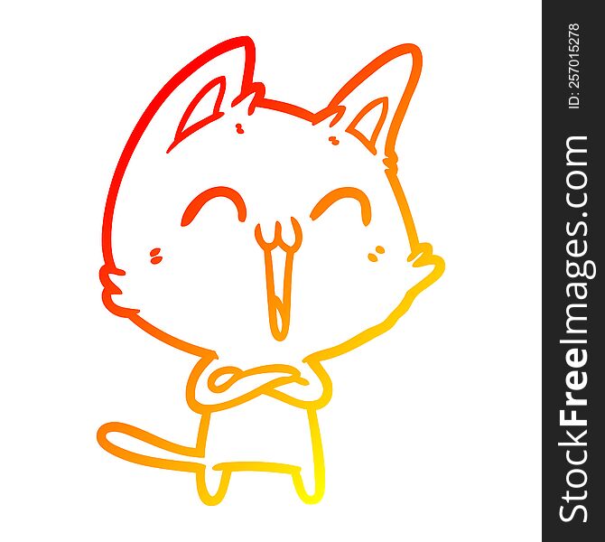 Warm Gradient Line Drawing Happy Cartoon Cat Meowing