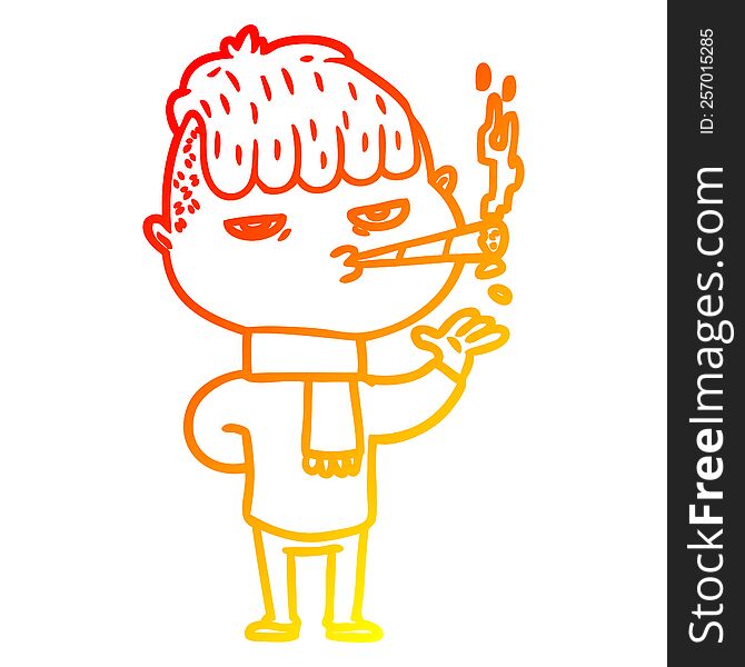 Warm Gradient Line Drawing Cartoon Man Smoking