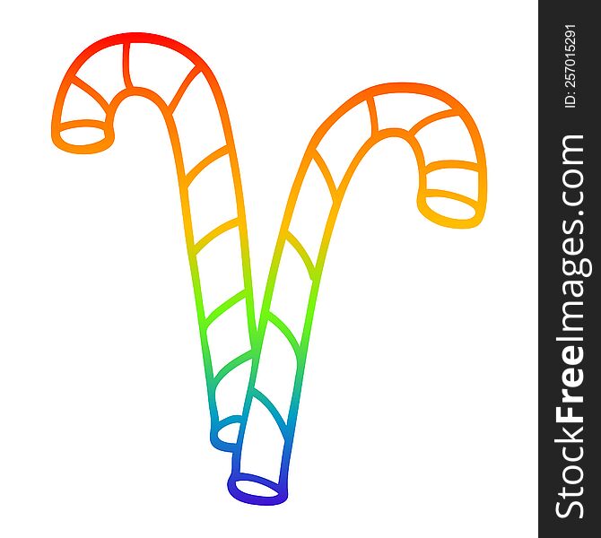 rainbow gradient line drawing of a cartoon pink candy cane